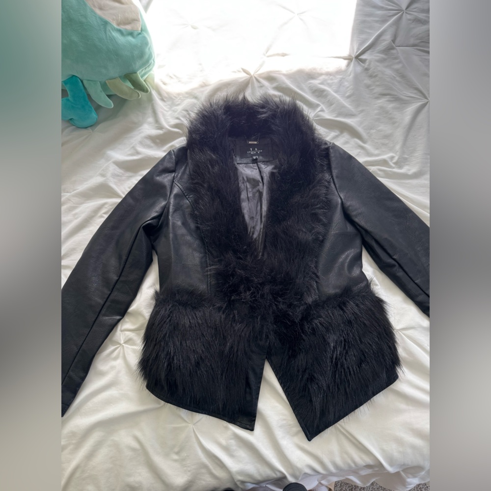 Chic Black Faux Fur Women's Leather Jacket